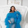 Blue colored see-through maternity dress photoshoot